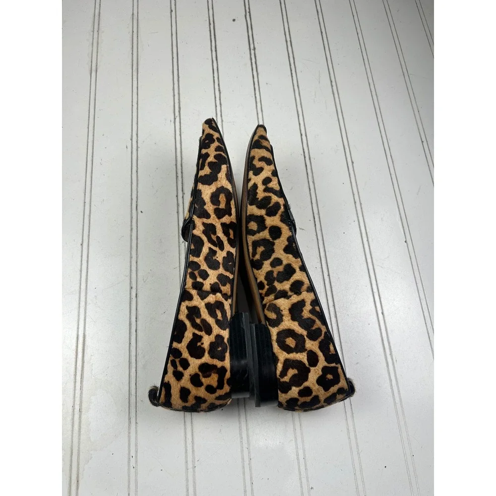 Franco Sarto Leopard Calf Hair Pointed Toe Loafers Flats Women's Size 8.5